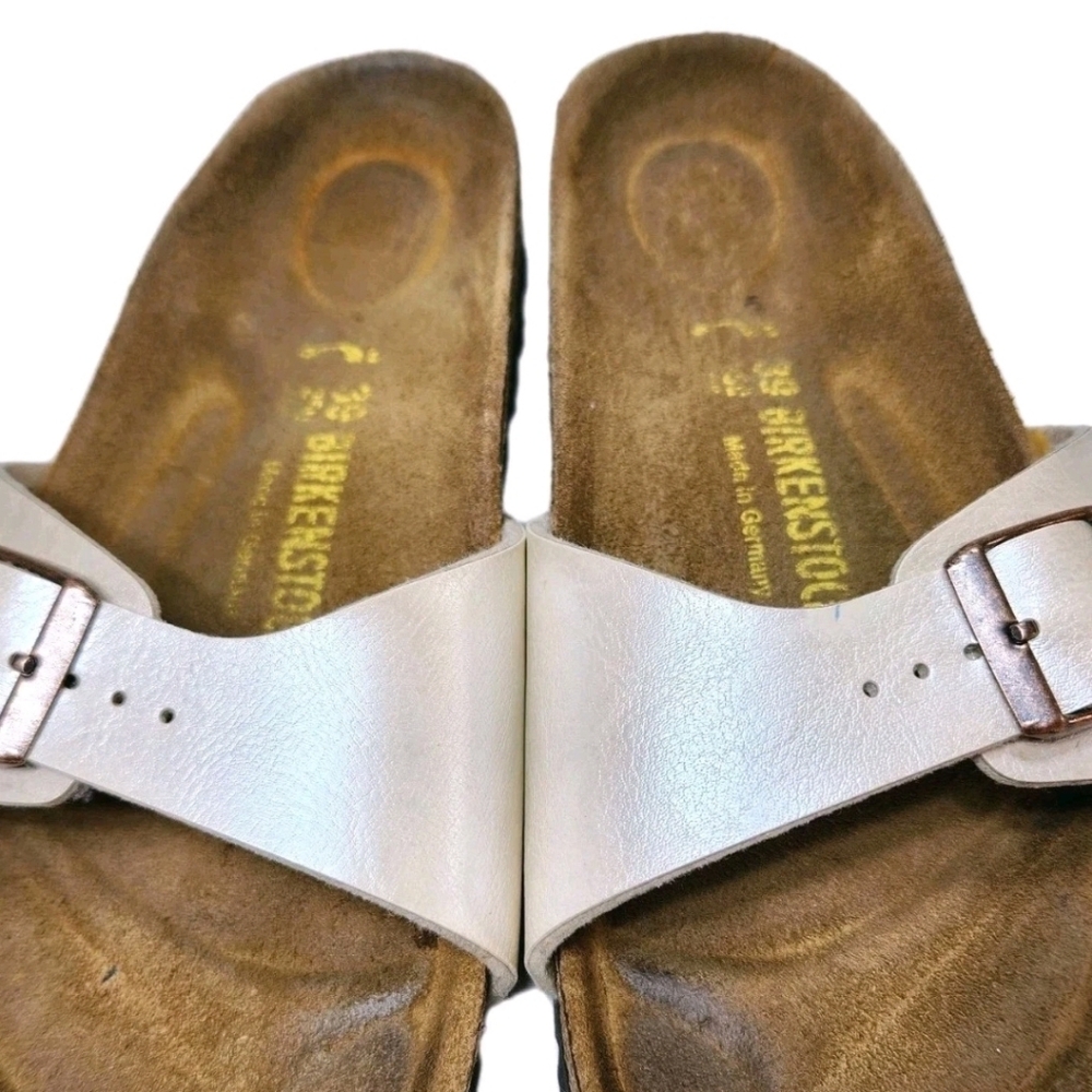 BIRKENSTOCK Madrid Iridescent Pearl Leather Sz 39/8-8.5 Copper Buckle Sandals - Picture 6 of 14